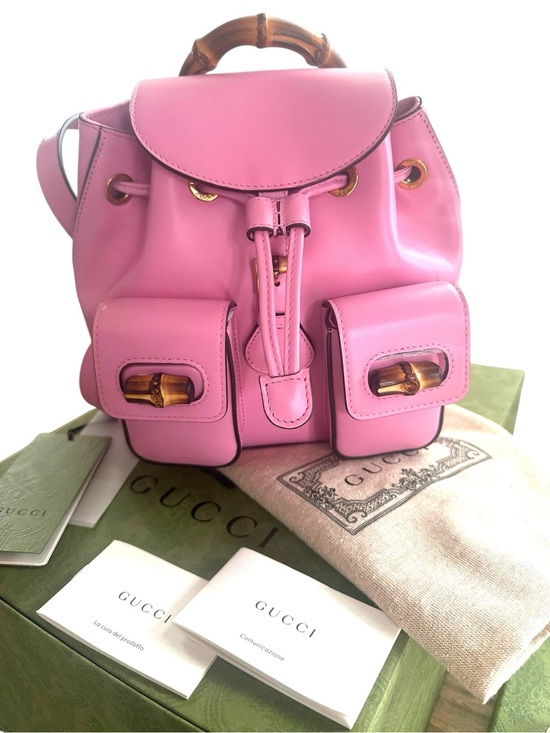 NWT Gucci Bamboo Mini Backpack Pink Leather Box Dust Bag Cards Rare main image 6